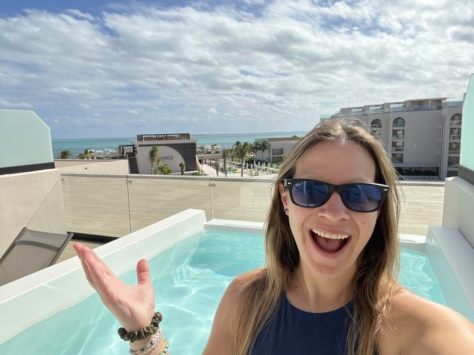 Rooftop terrace suite plunge pool at Excellence Playa Mujeres with Caribbean views